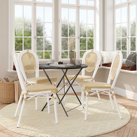 Flash Furniture Cannes Thonet French Bistro Stacking Chair, Natural PE Cane Rattan and White Aluminum Frame, 4PK 4-SDA-AD642110-1-NAT-WH-GG